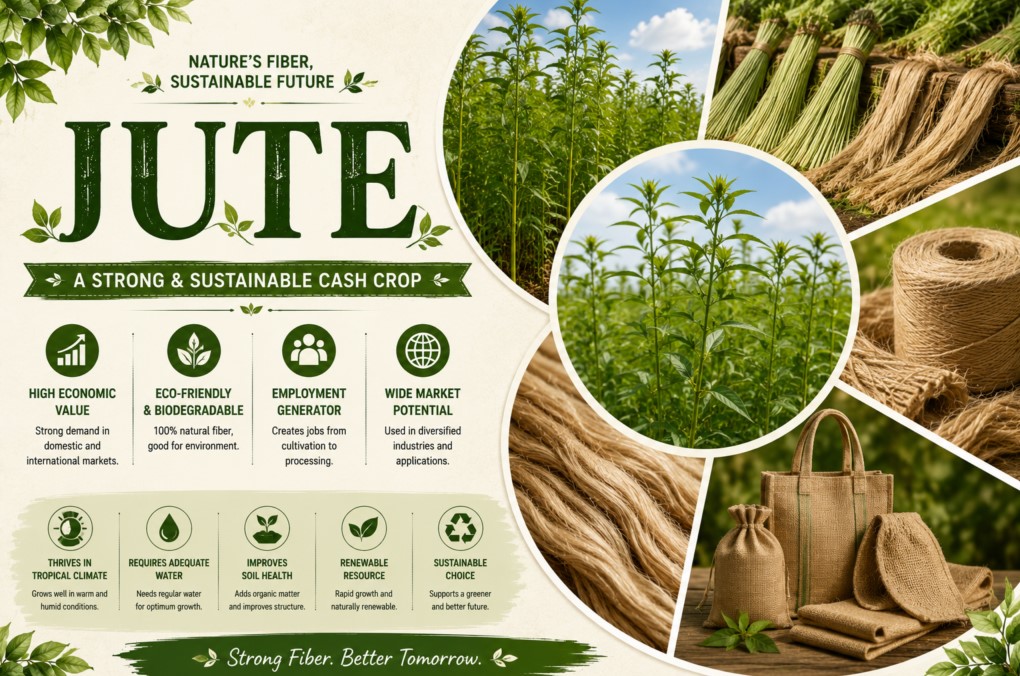 Green jute field grown for sustainable burlap sack production